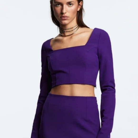 NWT Zara Purple Cropped Long Sleeve Open Back Top, Size S - Picture 6 of 10